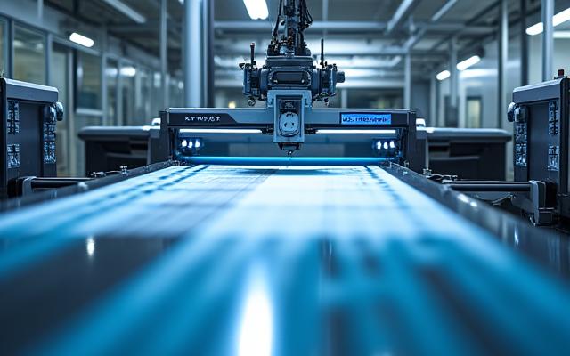 Eine moderne, digital gesteuerte Textilmaschine in Produktion