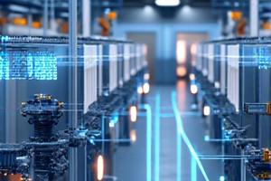 Diagramm einer vernetzten Industrie 4.0 Textilproduktionsanlage mit Datenflüssen.